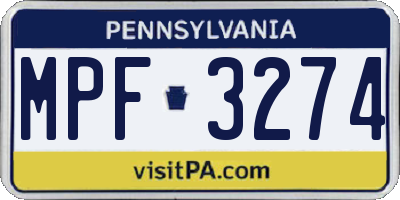 PA license plate MPF3274