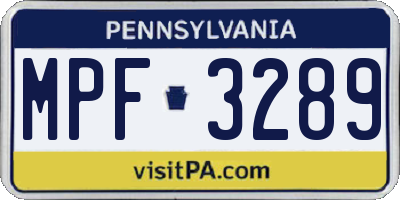 PA license plate MPF3289