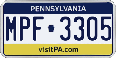 PA license plate MPF3305