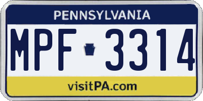 PA license plate MPF3314