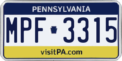 PA license plate MPF3315