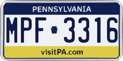 PA license plate MPF3316