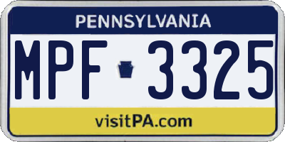 PA license plate MPF3325