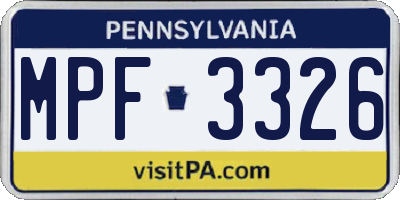 PA license plate MPF3326