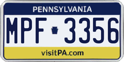 PA license plate MPF3356