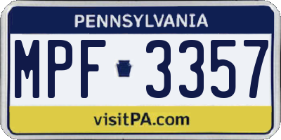 PA license plate MPF3357