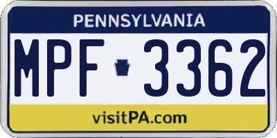 PA license plate MPF3362