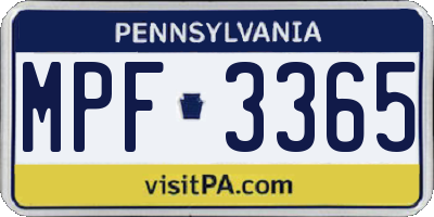 PA license plate MPF3365