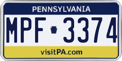 PA license plate MPF3374