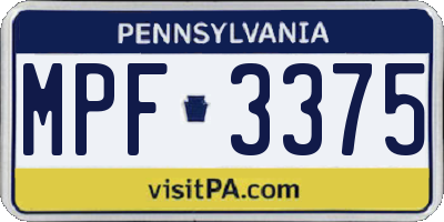 PA license plate MPF3375