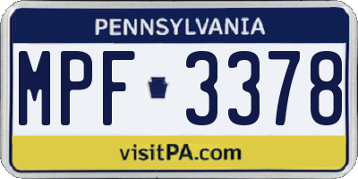 PA license plate MPF3378