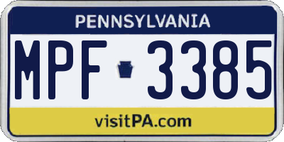 PA license plate MPF3385