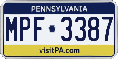 PA license plate MPF3387
