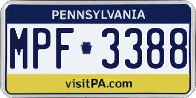 PA license plate MPF3388
