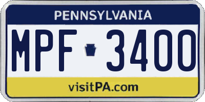PA license plate MPF3400