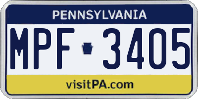 PA license plate MPF3405
