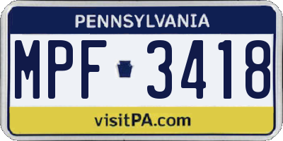 PA license plate MPF3418
