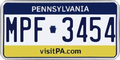 PA license plate MPF3454