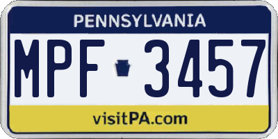 PA license plate MPF3457