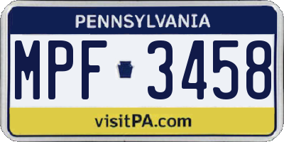 PA license plate MPF3458
