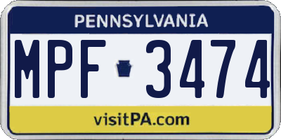 PA license plate MPF3474