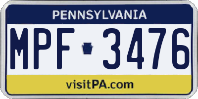 PA license plate MPF3476