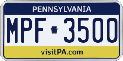 PA license plate MPF3500