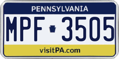PA license plate MPF3505