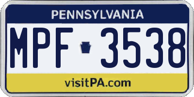 PA license plate MPF3538