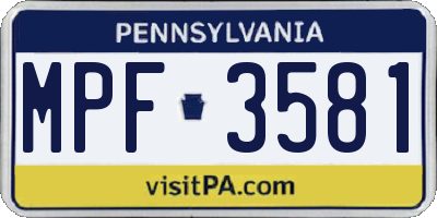 PA license plate MPF3581