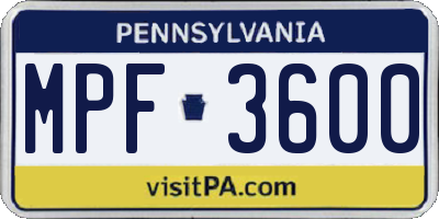 PA license plate MPF3600