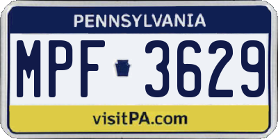 PA license plate MPF3629