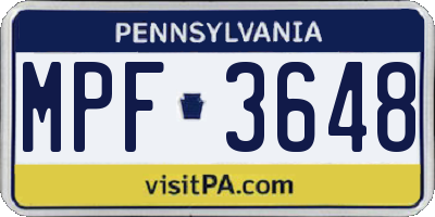 PA license plate MPF3648