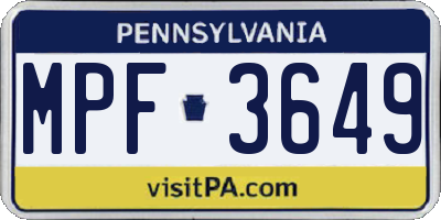 PA license plate MPF3649