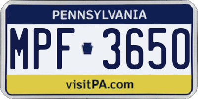 PA license plate MPF3650