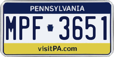 PA license plate MPF3651
