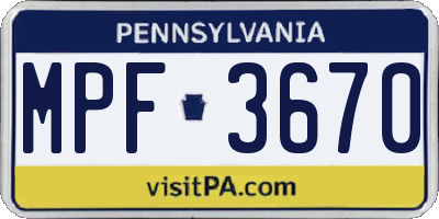 PA license plate MPF3670