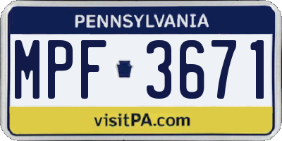 PA license plate MPF3671
