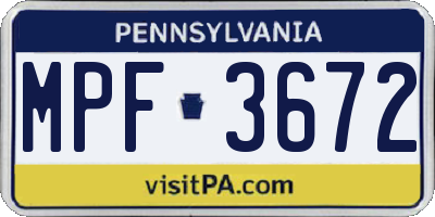 PA license plate MPF3672