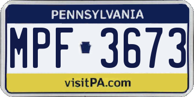 PA license plate MPF3673