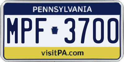 PA license plate MPF3700