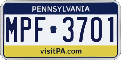 PA license plate MPF3701