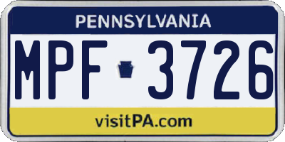 PA license plate MPF3726