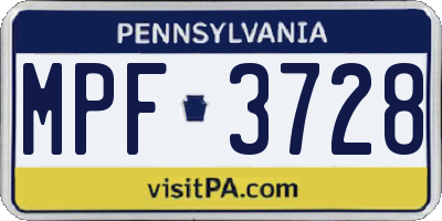 PA license plate MPF3728