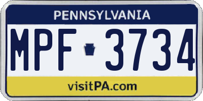 PA license plate MPF3734
