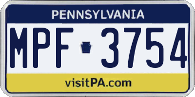 PA license plate MPF3754
