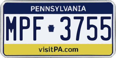PA license plate MPF3755