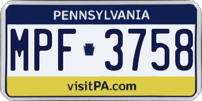 PA license plate MPF3758