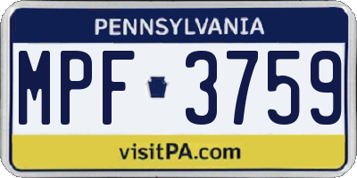 PA license plate MPF3759