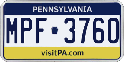 PA license plate MPF3760